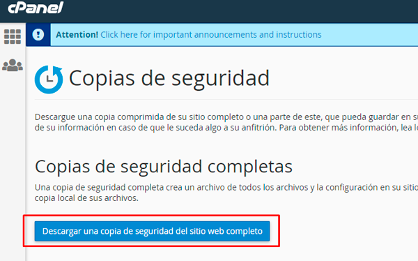 Generar copia de seguridad en cPanel